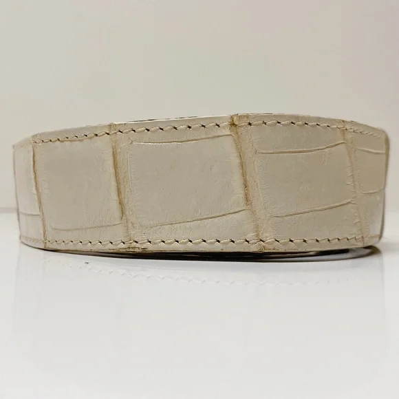 RARE Vintage Bottega Veneta Gold BV Logo Monogram Cream Matte Crocodile Belt S Bottega Veneta | Accessories | Rare Vintage Bottega Veneta  main image 3